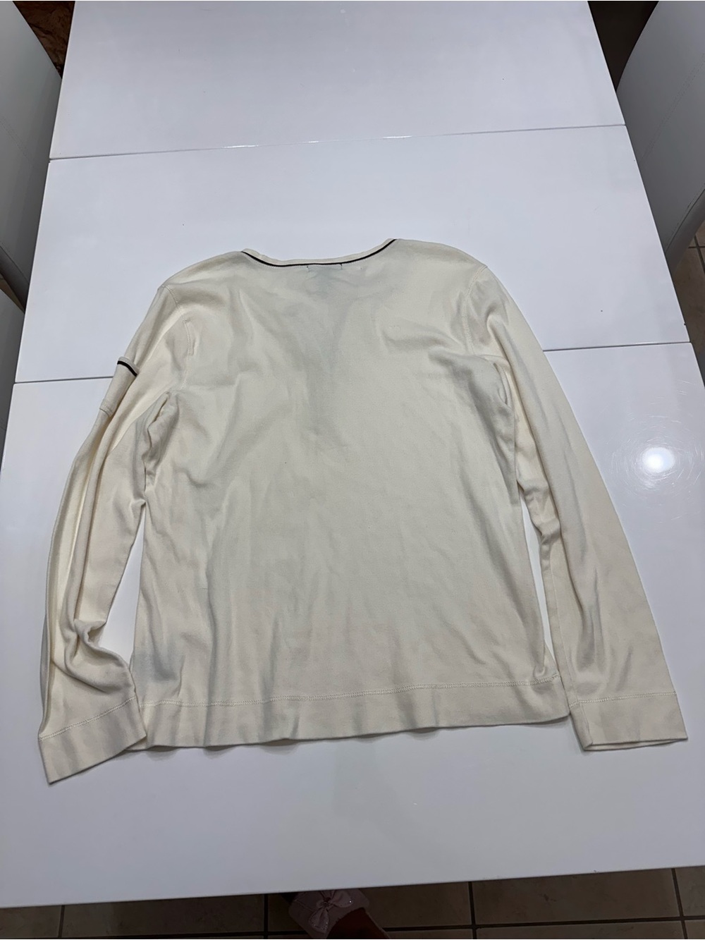 Lauren Jeans Co Ralph Lauren Cream Contrast Trim Henley Top XL Flaw - Picture 10 of 10